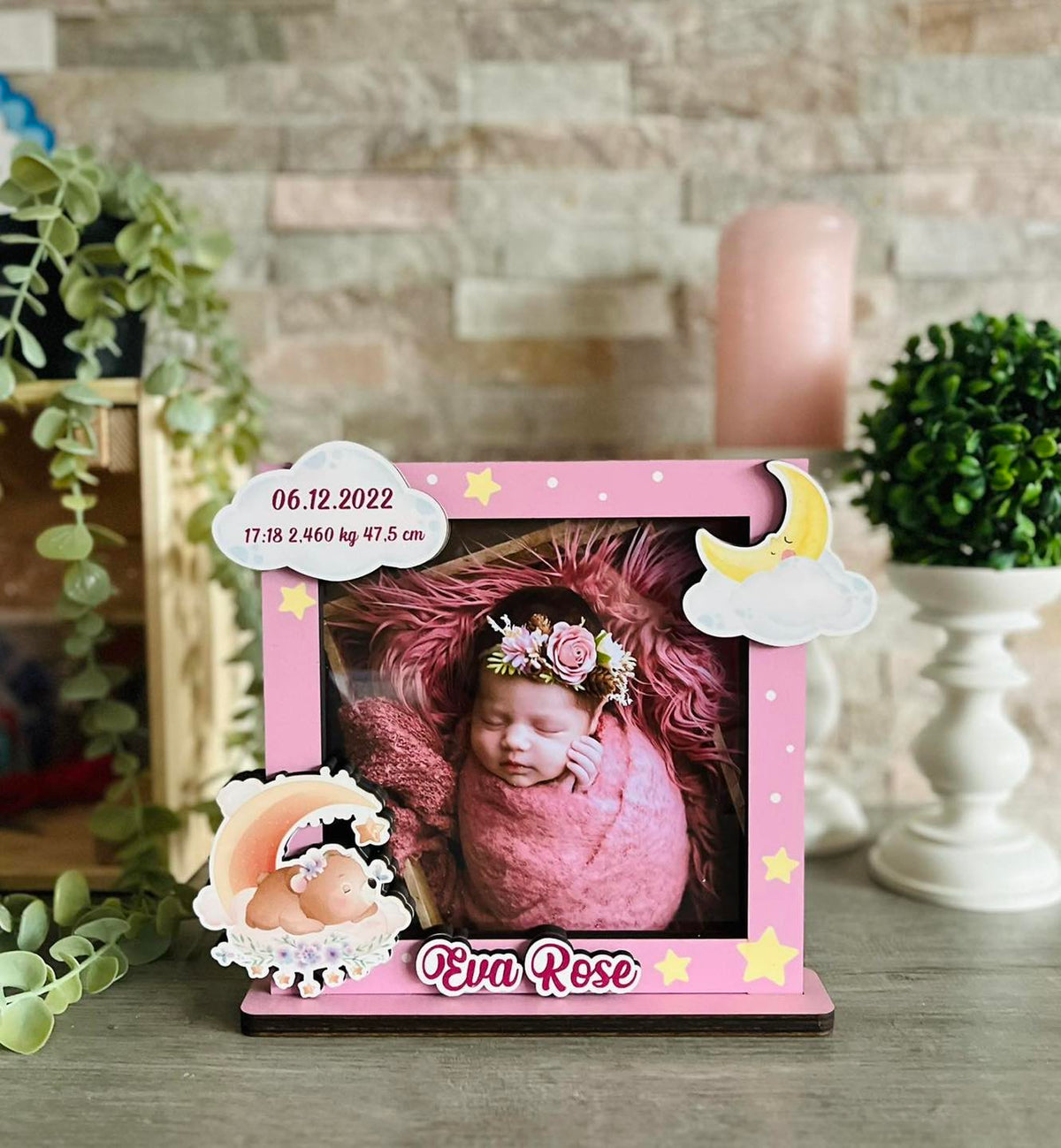 Houten fotolijst voor meisje met beertje