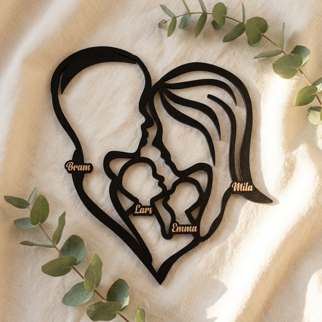 Gepersonaliseerde houten familie hart