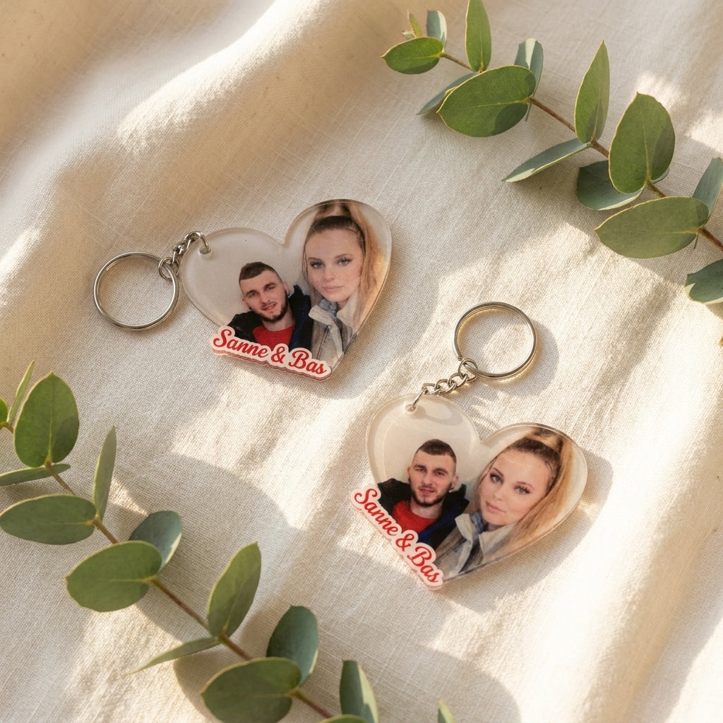 Gepersonaliseerde hart sleutelhanger met foto
