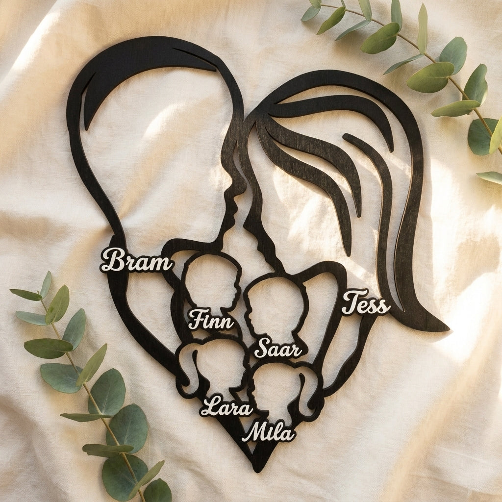 Hartvormige familie silhouette plaquette
