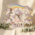 Houten wandklok eenhoorn & regenboog met naam