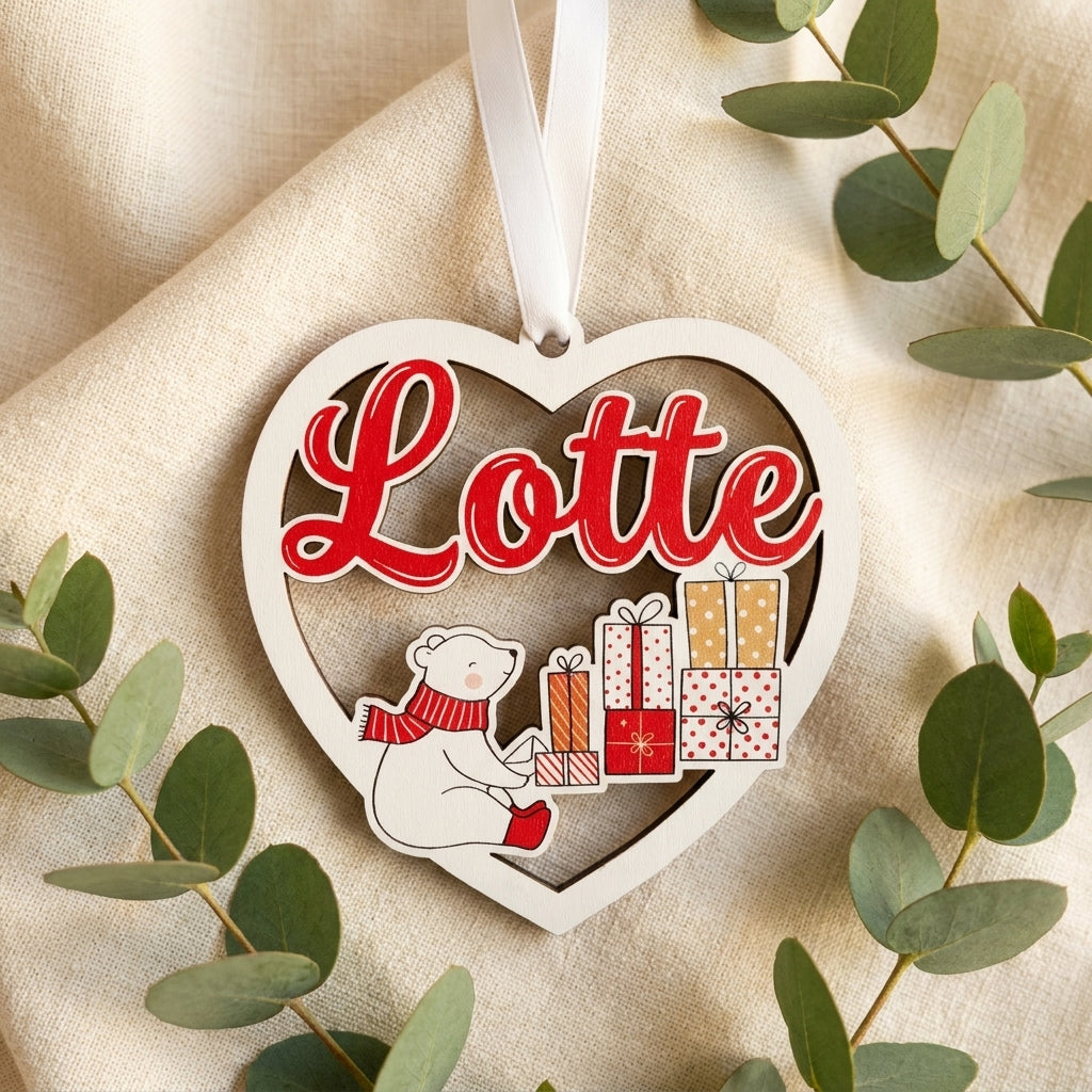 Gepersonaliseerd houten kerstornament rond