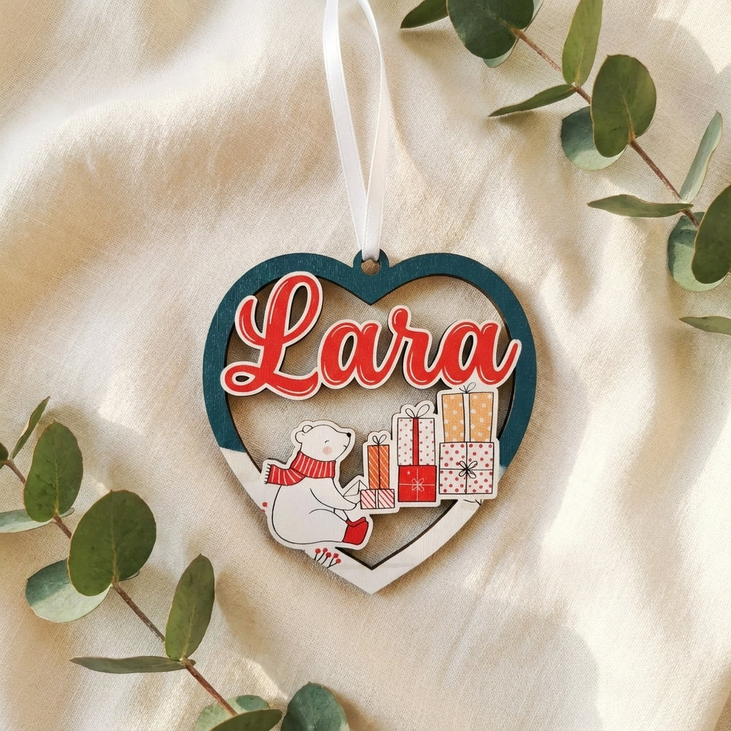 Gepersonaliseerd houten kerstornament ster