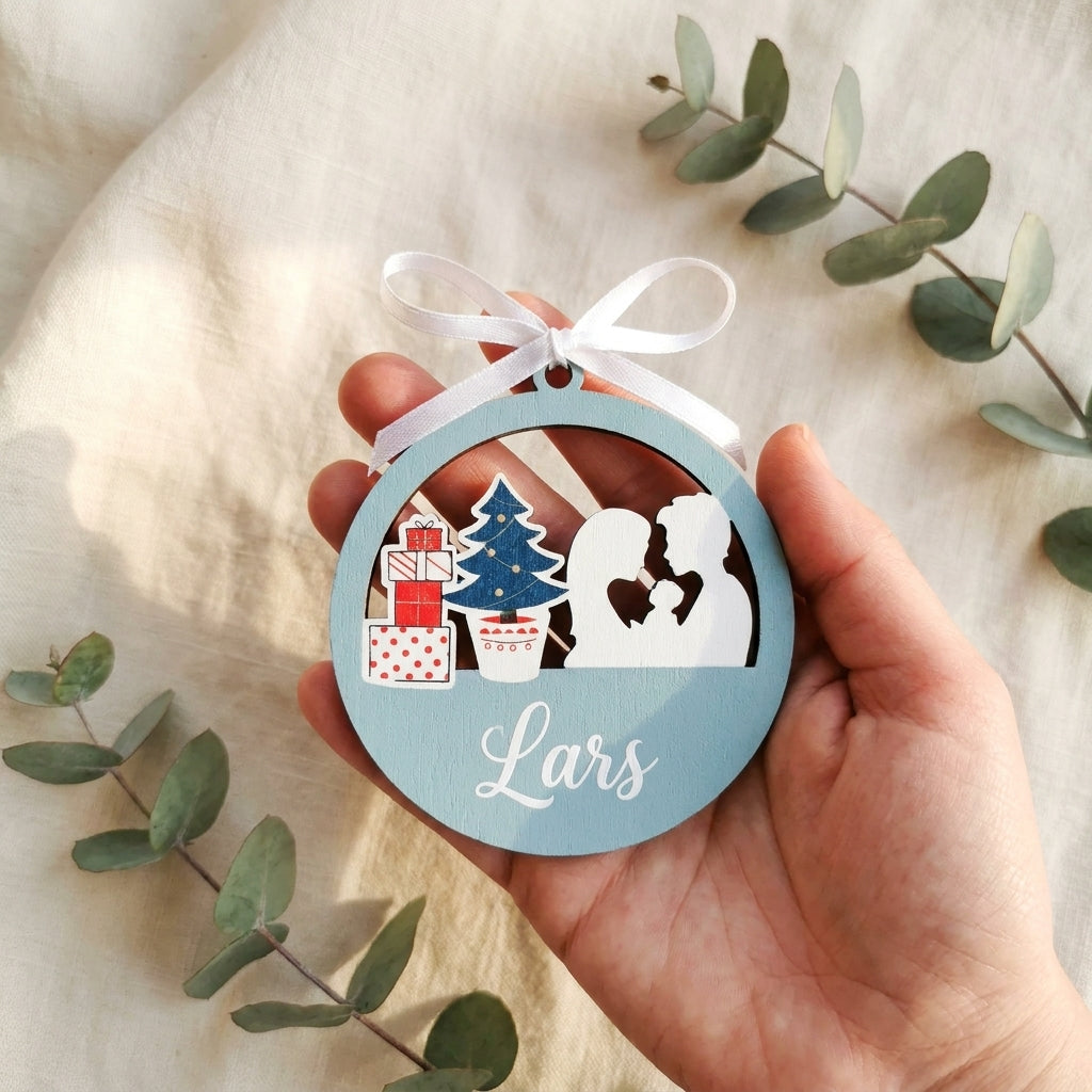 Gepersonaliseerd houten kerstornament familie