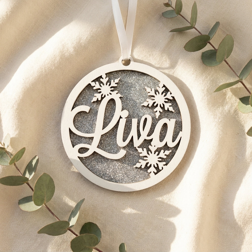 Gepersonaliseerd houten kerstornament sneeuwvlok
