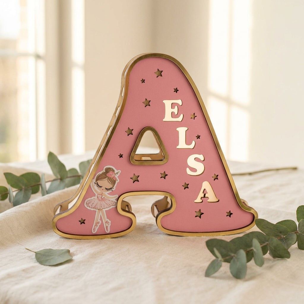 Gepersonaliseerde houten naamdecoratie ballerina