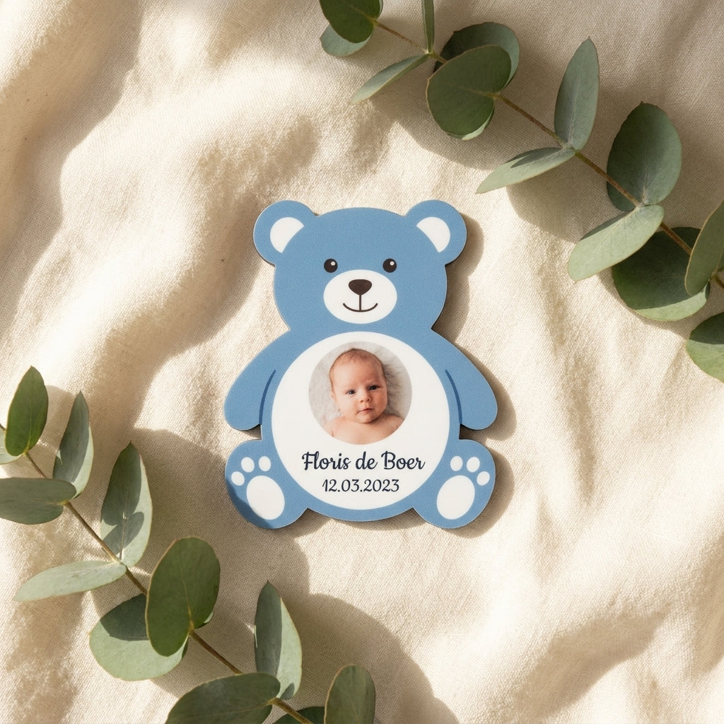 Gepersonaliseerde teddybeer plaquette met babyfoto