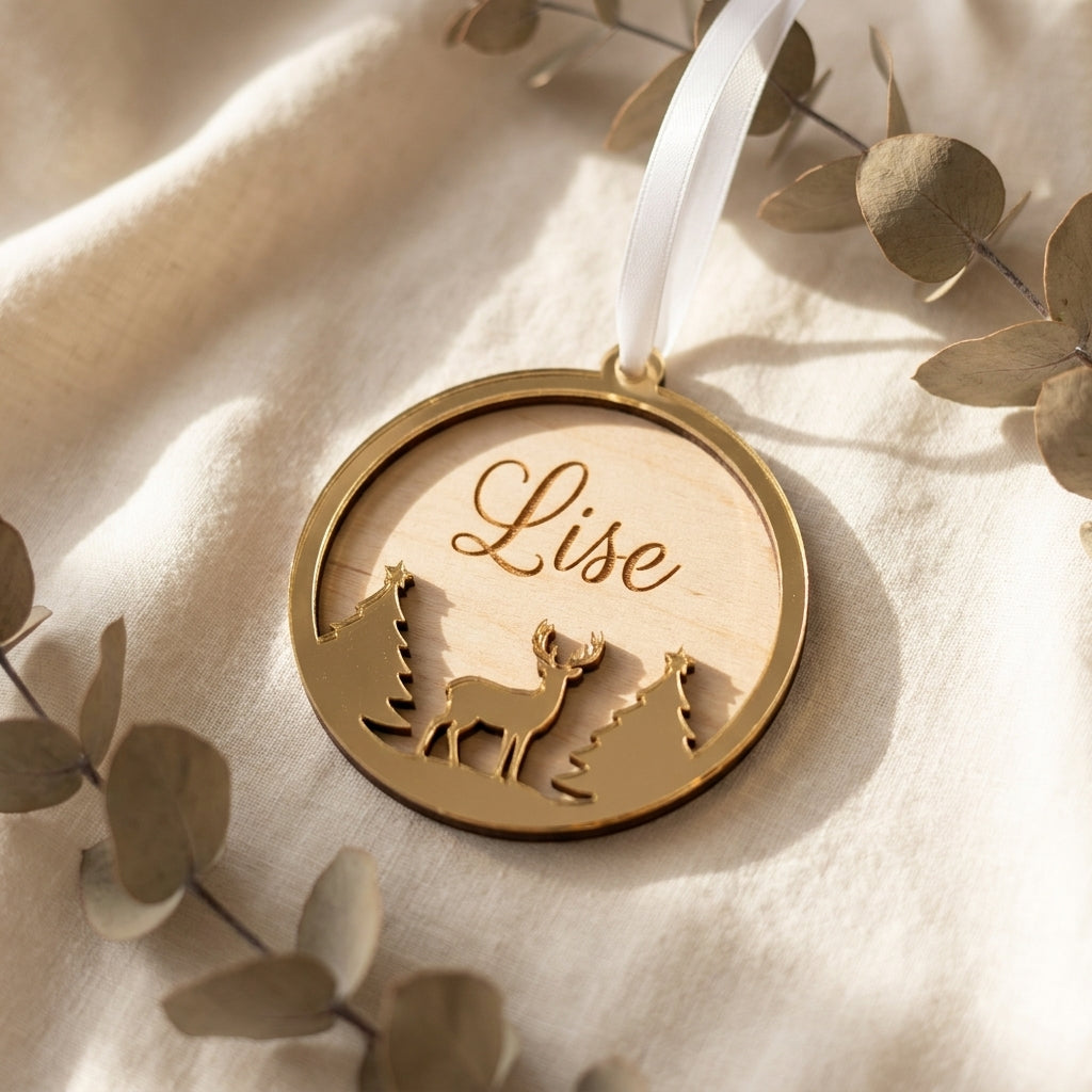 Gepersonaliseerd houten kerstornament met foto