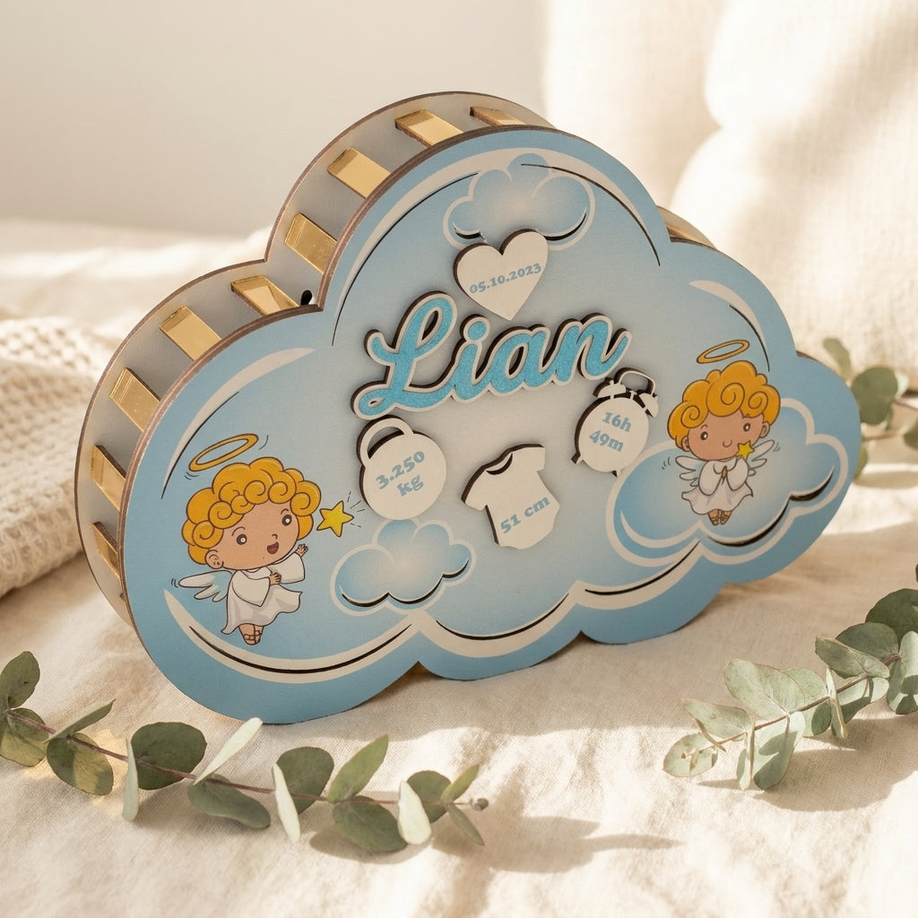 Lichtgevende wolk geboorteplaquette