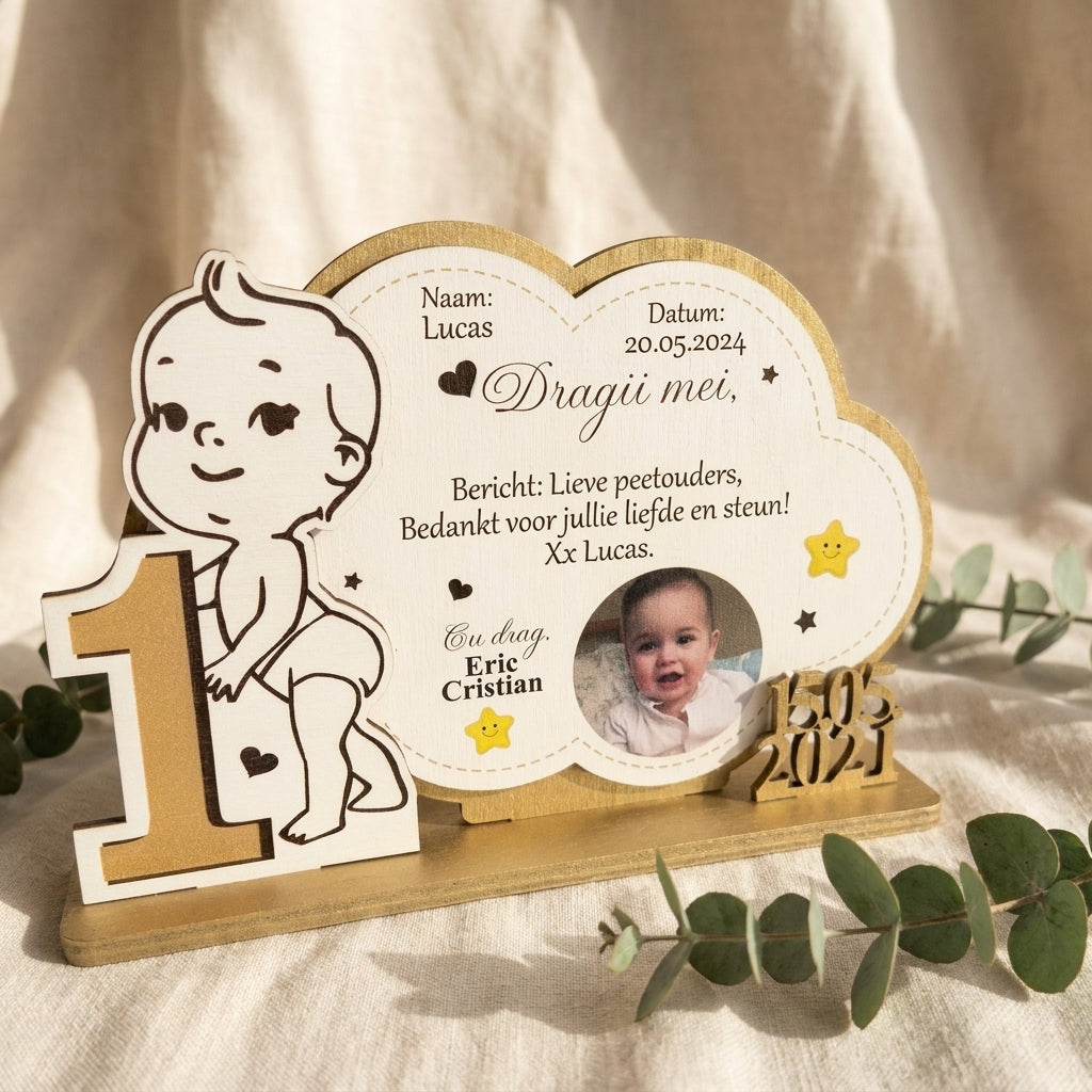 Gepersonaliseerde houten baby plaquette 1 jaar