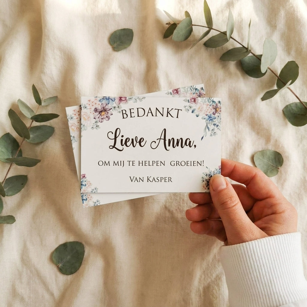 Gepersonaliseerd bedankkaartje met bloemen
