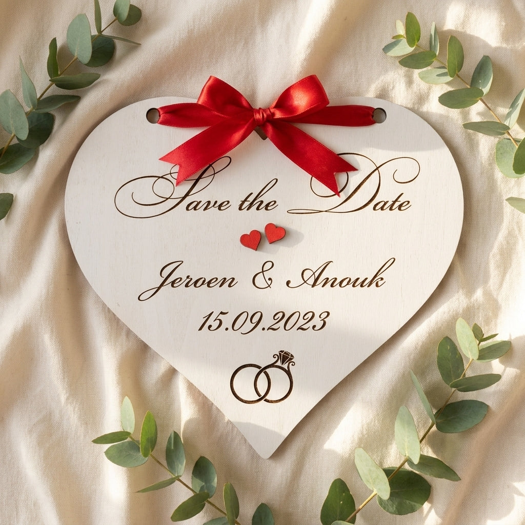 Houten hartbord Save the Date