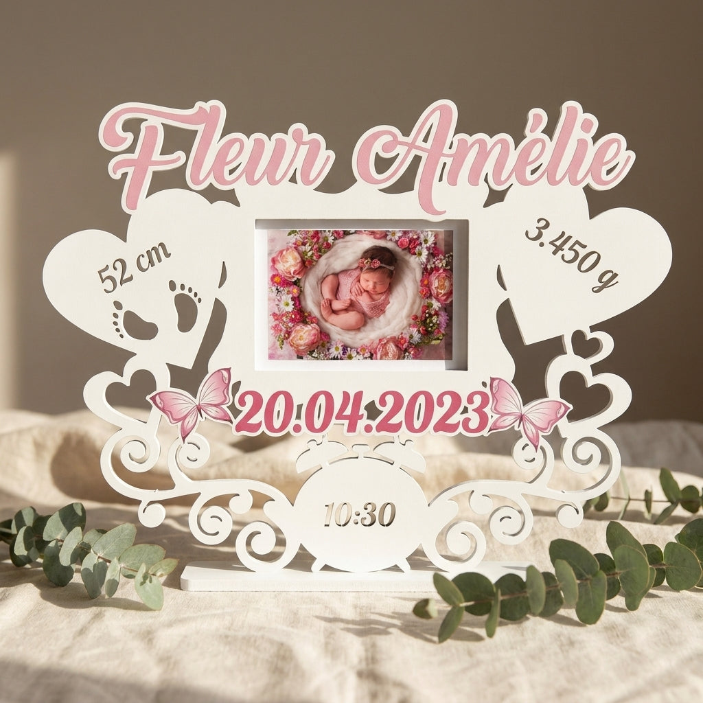 Gepersonaliseerde geboortefotokader met babygegevens