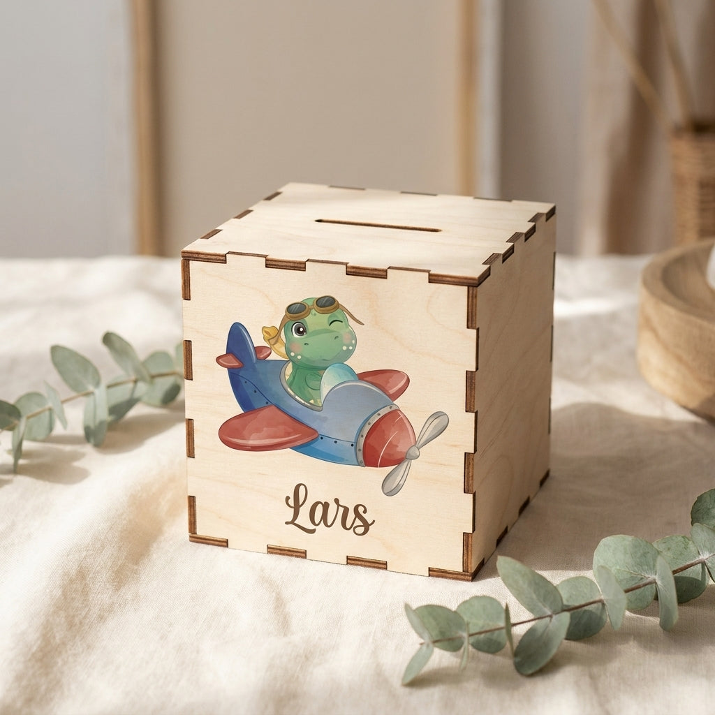 Gepersonaliseerde houten spaarpot thema