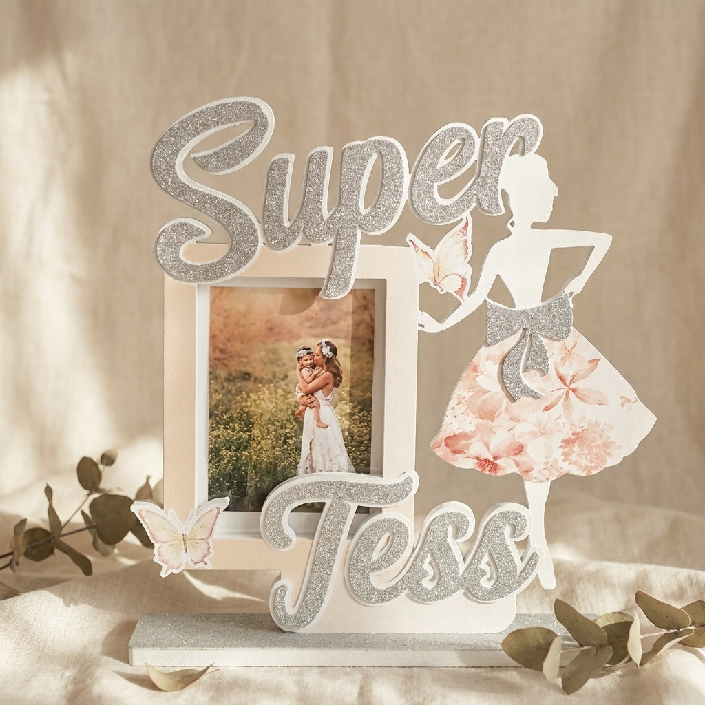 Gepersonaliseerde fotostandaard met glitter
