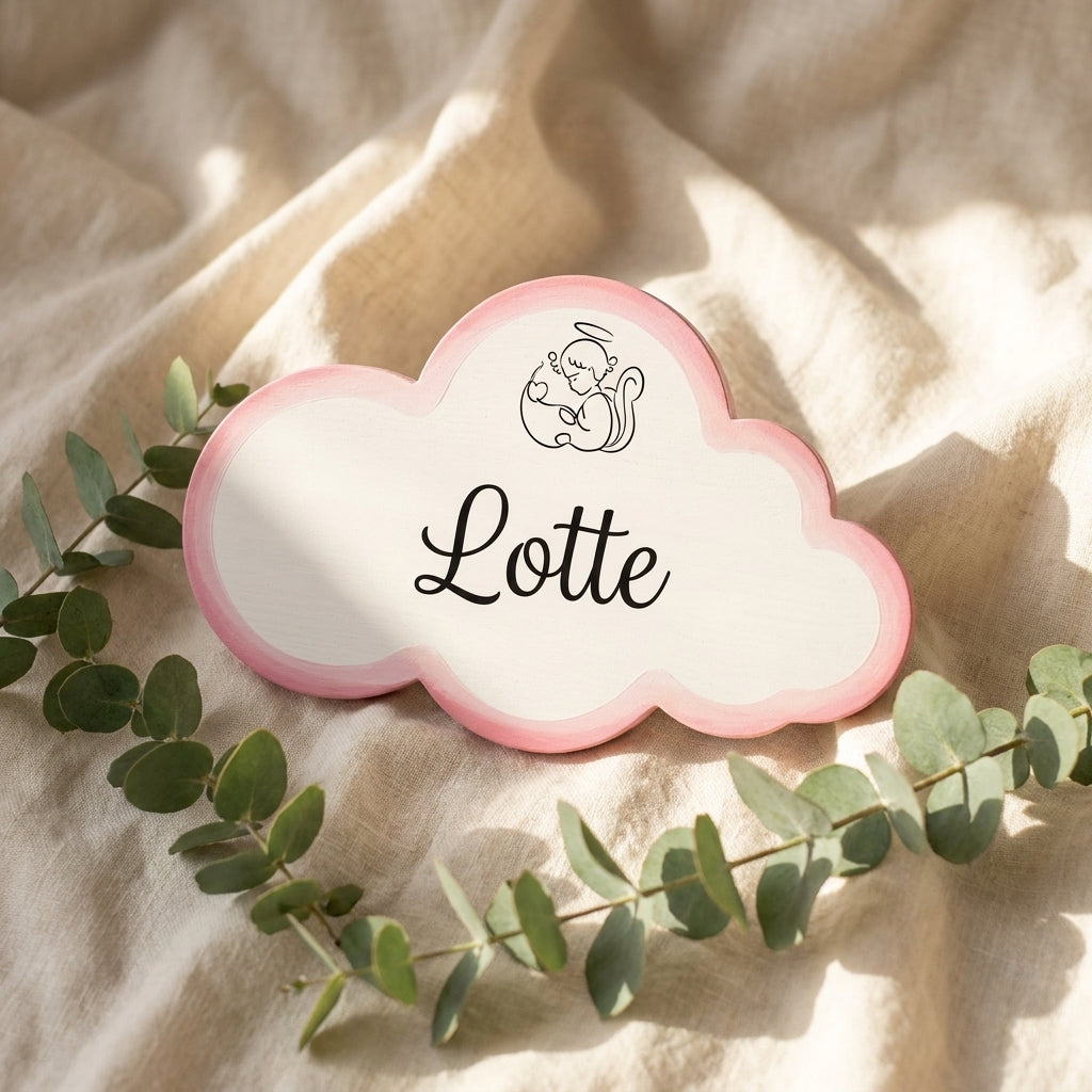 Decoratieve wolk plaquette babyfiguur