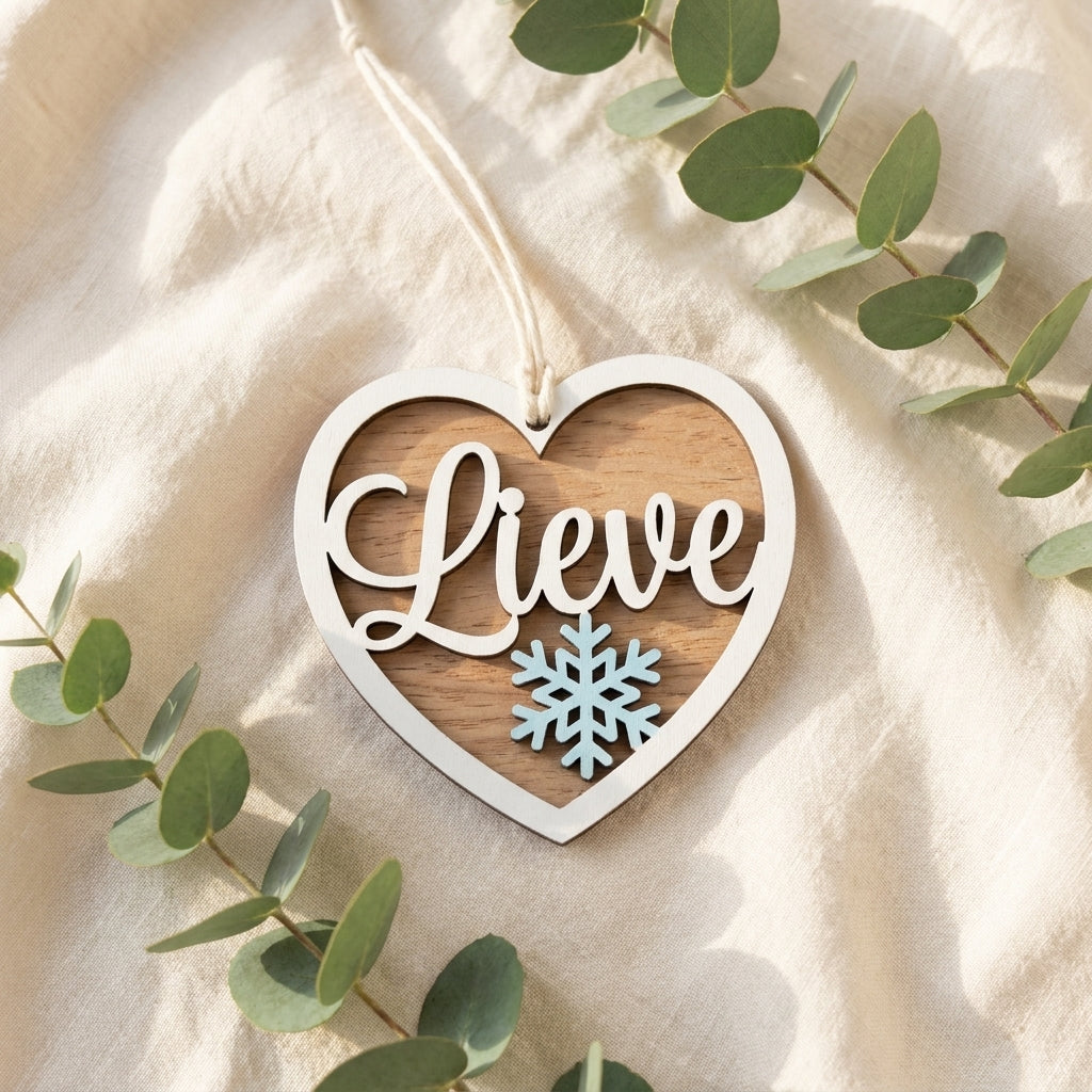 Gepersonaliseerd houten hart kerst ornament