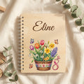 Houten notitieboek met naam – lentebloemen (8 maart)