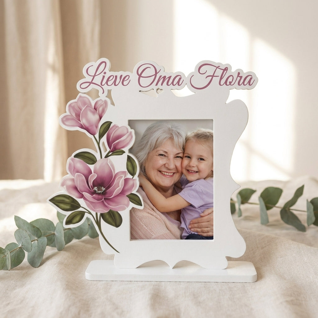 Gepersonaliseerde fotostandaard bloemen oma