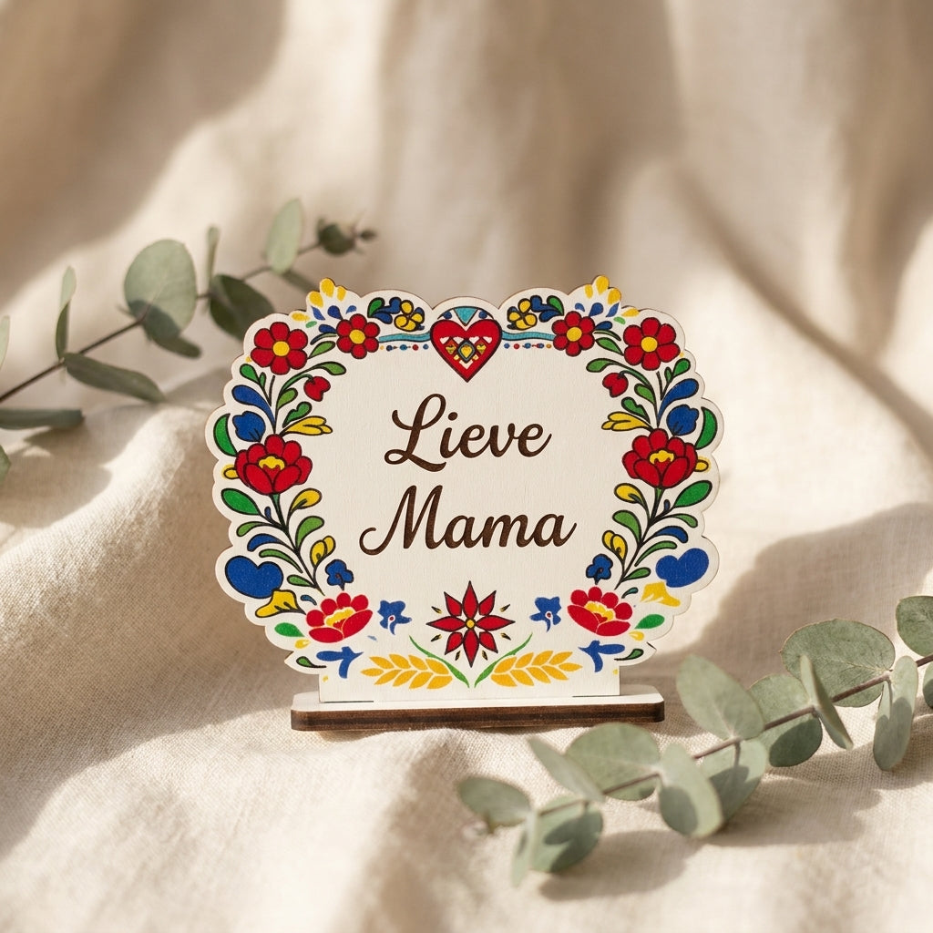 Houten figuurplaquette Bloemen Mama