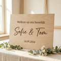 Houten welkomstbord huwelijk