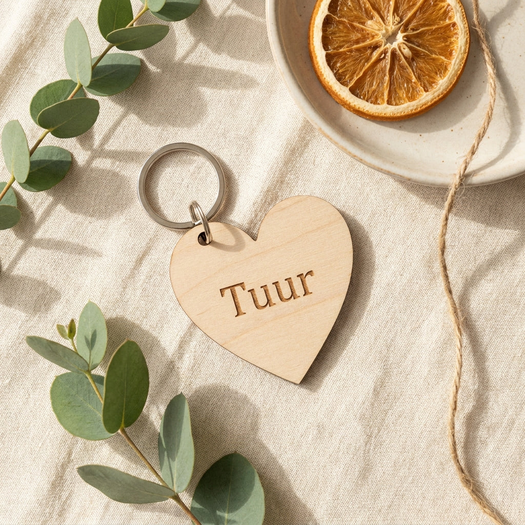 Houten sleutelhanger met naam