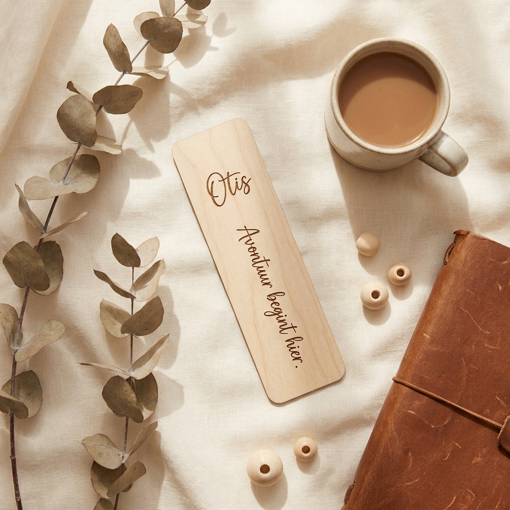 Houten boekenlegger met quote